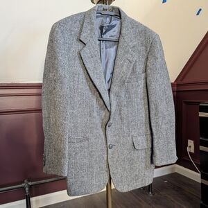 HARRIS TWEED Vintage Very Old Gray Herringbone Scottish Wool Jacket MiUSA